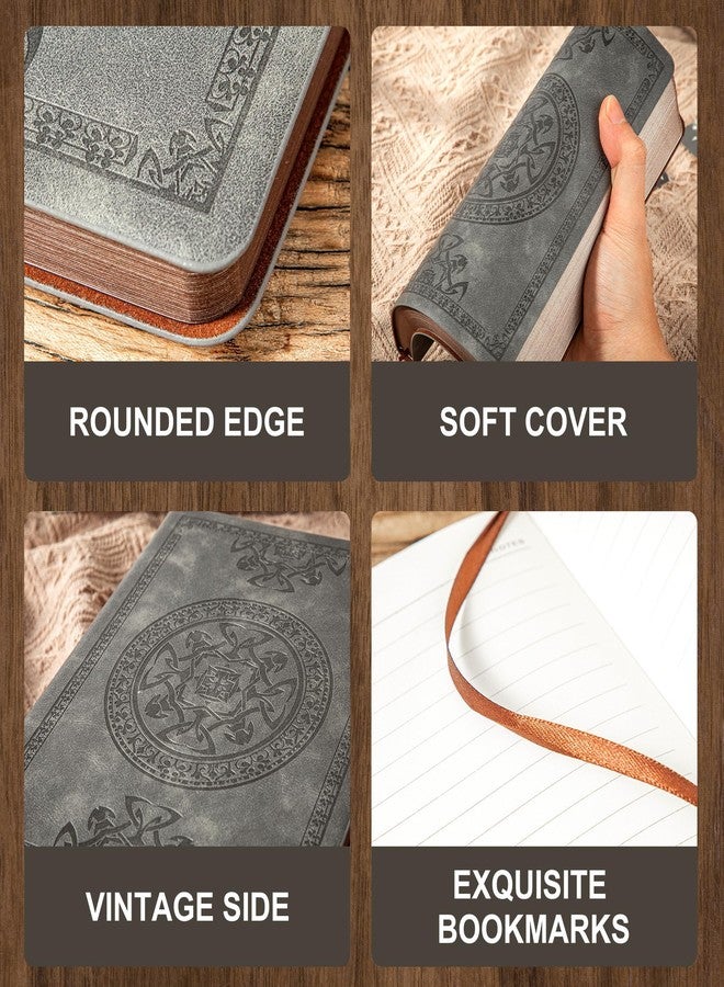 CAGIE Leather Vintage Journal for Men Soft Cover Lined Pages Notebook 180 Lay Flat for Writing Travel Diary, 5.7'' x 8.3'', Grey - Image 2